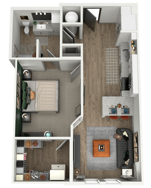 a floor plan of a bedroom with a bathroom and a living room